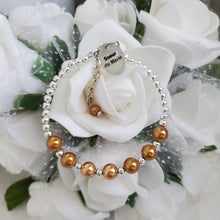 Load image into Gallery viewer, Handmade sister of the groom silver accented pearl charm bracelet - copper or custom color - Sister of the Groom Bracelet - Bridal Bracelets