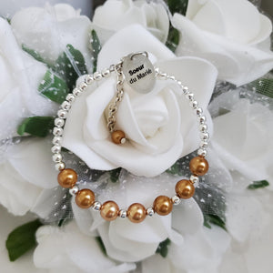 Handmade sister of the groom silver accented pearl charm bracelet - copper or custom color - Sister of the Groom Bracelet - Bridal Bracelets