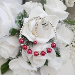 Handmade sister of the groom silver accented pearl charm bracelet - dark pink or custom color - Sister of the Groom Bracelet - Bridal Bracelets