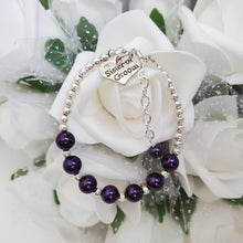 Load image into Gallery viewer, Handmade sister of the groom silver accented pearl charm bracelet - dark purple or custom color - Sister of the Groom Bracelet - Bridal Bracelets