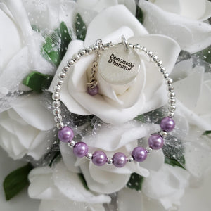 Handmade bridesmaid silver accented pearl charm bracelet - lavender purple or custom color - Bridal Party Gifts - Bridesmaid Gift