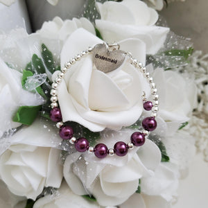 Handmade bridesmaid silver accented pearl charm bracelet - burgundy red or custom color - Bridal Party Gifts - Bridesmaid Gift