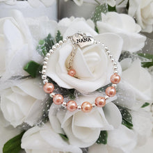 Load image into Gallery viewer, Handmade Nana Silver Accented Pearl Charm Bracelet - powder orange or custom color - Nana Pearl Bracelet - Nana Bracelet - Nana Gift