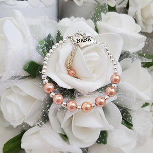Handmade Nana Silver Accented Pearl Charm Bracelet - powder orange or custom color - Nana Pearl Bracelet - Nana Bracelet - Nana Gift