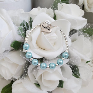 Handmade Nana Silver Accented Pearl Charm Bracelet - light blue or custom color - Nana Pearl Bracelet - Nana Bracelet - Nana Gift
