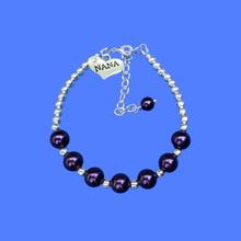 Load image into Gallery viewer, Handmade Nana Silver Accented Pearl Charm Bracelet - dark purple or custom color - Nana Pearl Bracelet - Nana Bracelet - Nana Gift