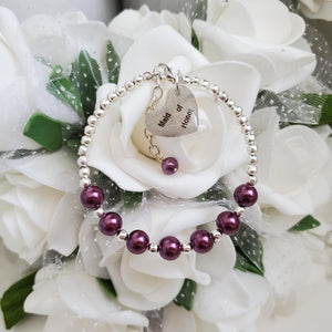 Handmade maid of honor silver accented pearl charm bracelet - burgundy red or custom color - Maid of Honor Pearl Bracelet - Maid of Honor Gift