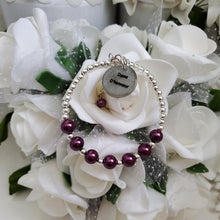 Load image into Gallery viewer, Handmade maid of honor silver accented pearl charm bracelet - burgundy red or custom color - Maid of Honor Pearl Bracelet - Maid of Honor Gift
