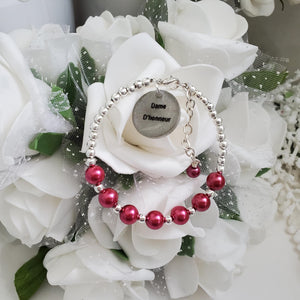 Handmade maid of honor silver accented pearl charm bracelet - dark pink or custom color - Maid of Honor Pearl Bracelet - Maid of Honor Gift