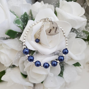 Handmade maid of honor silver accented pearl charm bracelet - dark blue or custom color - Maid of Honor Pearl Bracelet - Maid of Honor Gift