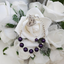 Load image into Gallery viewer, Handmade maid of honor silver accented pearl charm bracelet - dark purple or custom color - Maid of Honor Pearl Bracelet - Maid of Honor Gift