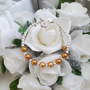 Handmade monogram silver accented pearl charm bracelet - copper or custom color -Monogram Bracelet - Pearl Bracelet - Bracelets