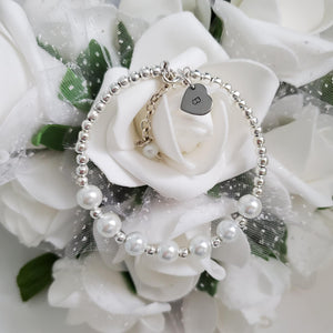 Handmade monogram silver accented pearl charm bracelet - white or custom color -Monogram Bracelet - Pearl Bracelet - Bracelets