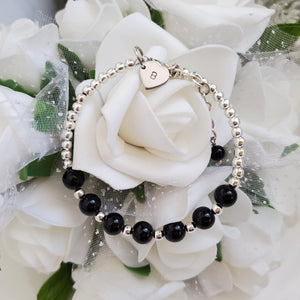 Handmade monogram silver accented pearl charm bracelet - black or custom color -Monogram Bracelet - Pearl Bracelet - Bracelets
