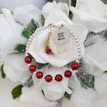 Load image into Gallery viewer, Handmade sister of the bride silver accented pearl charm bracelet, bordeaux red or custom color - Sister of the Bride Pearl Bracelet - Bridal Bracelets