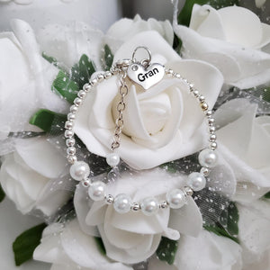 Handmade gran silver accented pearl charm bracelet, white or custom color - New Gran Gifts - Gran Gift - Gran Present