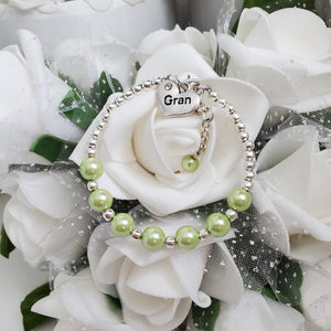 Handmade gran silver accented pearl charm bracelet, light green or custom color - New Gran Gifts - Gran Gift - Gran Present