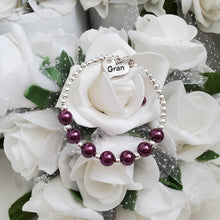 Load image into Gallery viewer, Handmade gran silver accented pearl charm bracelet, burgundy red or custom color - New Gran Gifts - Gran Gift - Gran Present