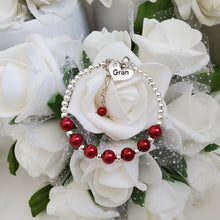 Load image into Gallery viewer, Handmade gran silver accented pearl charm bracelet, bordeaux red or custom color - New Gran Gifts - Gran Gift - Gran Present