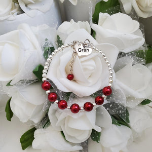 Handmade gran silver accented pearl charm bracelet, bordeaux red or custom color - New Gran Gifts - Gran Gift - Gran Present