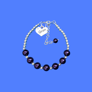Handmade gran silver accented pearl charm bracelet, dark purple or custom color - New Gran Gifts - Gran Gift - Gran Present