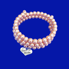 Load image into Gallery viewer, Sister of the Bride Pearl Expandable, Multi-Layer, Wrap Charm Bracelet, powder orange or custom color
