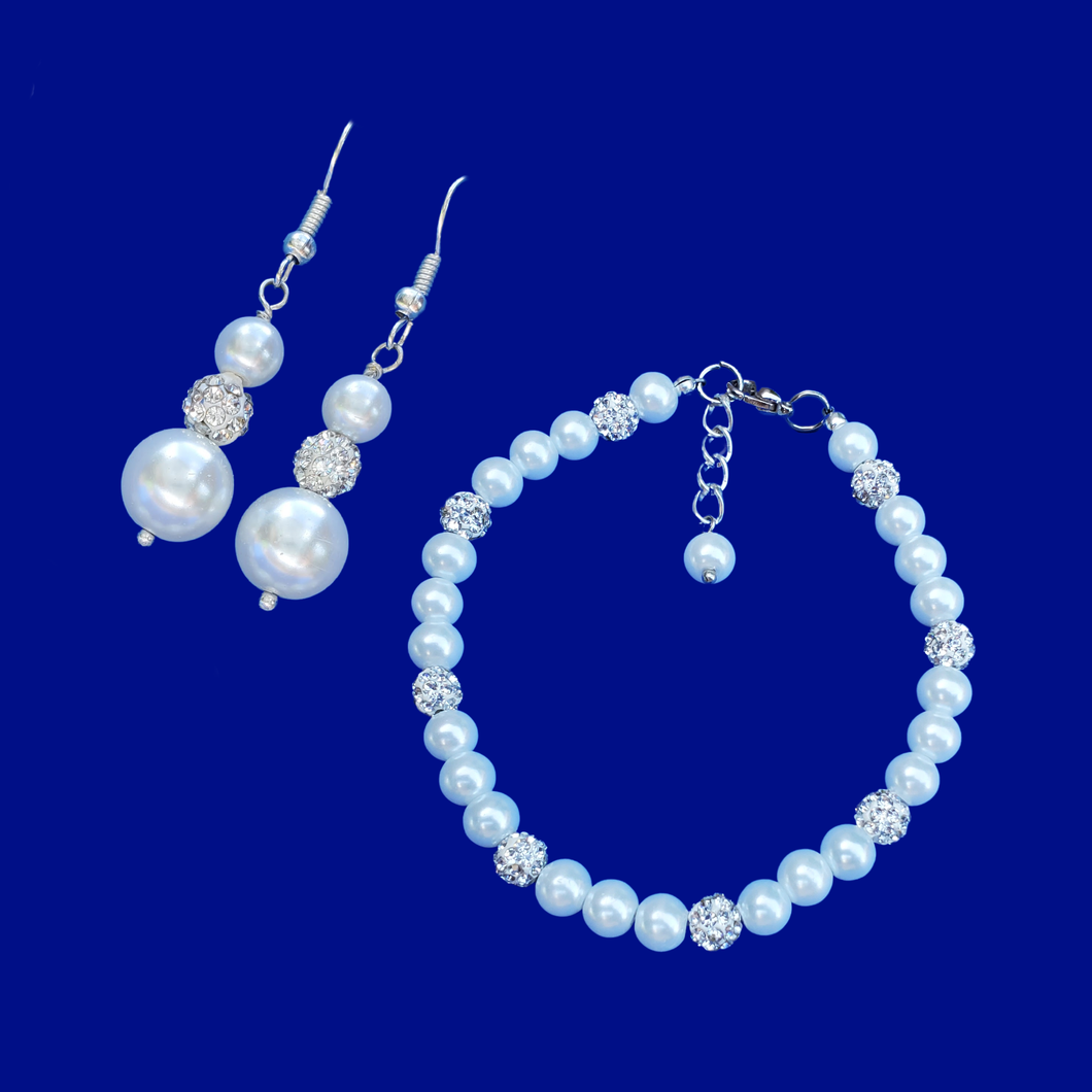 Bridal Gift Set - Gifts For Bridesmaids - Bracelet Sets - a handmade pearl and crystal bracelet accompanied by a pair of drop earrings, white or custom color
