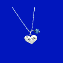 Load image into Gallery viewer, Bride Necklace - Bride Gift - Bride Jewelry , handmade bride crystal drop charm necklace, blue or custom color