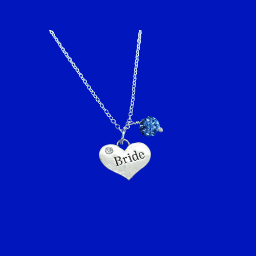 Bride Necklace - Bride Gift - Bride Jewelry , handmade bride crystal drop charm necklace, blue or custom color