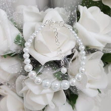 Load image into Gallery viewer, Handmade pearl necklace with 6 inch backdrop accompanied by a matching bracelet and a pair of dangling stud earrings, white or custom color - Jewelry Sets - Pearl Jewelry Set - Bridal Sets