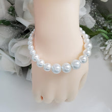 Load image into Gallery viewer, Handmade pearl necklace with 6 inch backdrop accompanied by a matching bracelet and a pair of dangling stud earrings, white or custom color - Jewelry Sets - Pearl Jewelry Set - Bridal Sets