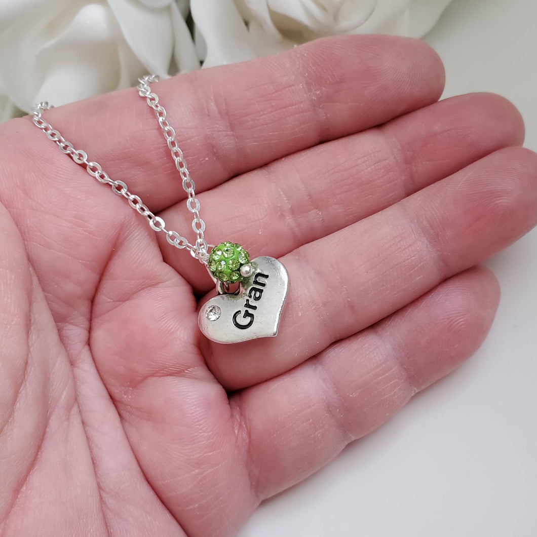 Handmade gran pave crystal rhinestone drop charm necklace pendant - peridot (green) or custom color - Gran Gift - Gran Mothers Day - Gran Present