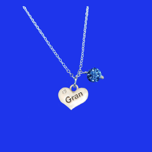 Gran Gift - Gran Mothers Day - Gran Present  - Gran Pave Crystal Rhinestone Charm Necklace, blue or custom color