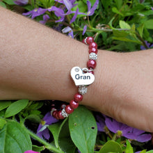 Load image into Gallery viewer, Handmade gran pearl and crystal charm bracelet, bordeaux red or custom color - Gran Gift - Gift Ideas For Gran - New Gran Gifts