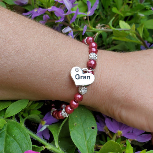 Handmade gran pearl and crystal charm bracelet, bordeaux red or custom color - Gran Gift - Gift Ideas For Gran - New Gran Gifts
