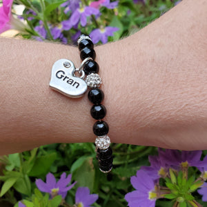 Handmade gran pearl and crystal charm bracelet, black or custom color - Gran Gift - Gift Ideas For Gran - New Gran Gifts