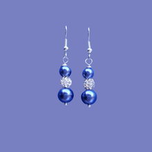 Load image into Gallery viewer, A handmade pair of pearl and crystal drop earrings. silver and white or silver and custom color, blue or custom color - Pearl Earrings - Dangling Earrings - Earrings