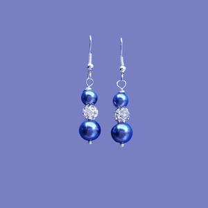 A handmade pair of pearl and crystal drop earrings. silver and white or silver and custom color, blue or custom color - Pearl Earrings - Dangling Earrings - Earrings