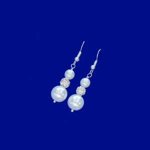 handmade pair of pearl and crystal drop earrings, white or custom color - Pearl Earrings - Dangling Earrings - Earrings