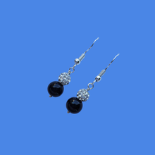 Load image into Gallery viewer, Pearl Earrings - Drop Earrings - Earrings, handmade pair of pearl and crystal drop earrings, black and silver or custom color