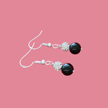 Load image into Gallery viewer, Pearl Earrings - Drop Earrings - Earrings, handmade pair of pearl and crystal drop earrings, black and silver or custom color