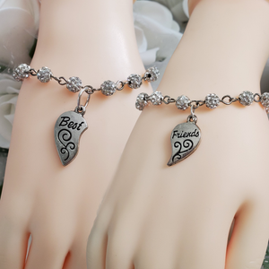 A set of 2 handmade best friends pave crystal rhinestone charm bracelets - silver clear or custom color - Best Friend Present - BFF Bracelets - Best Friend Gift