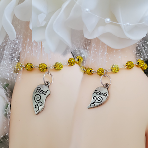 A set of 2 handmade best friends pave crystal rhinestone charm bracelets - citrine (yellow) or custom color - Best Friend Present - BFF Bracelets - Best Friend Gift