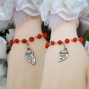 A set of 2 handmade best friends pave crystal rhinestone charm bracelets - hyacinth or custom color - Best Friend Present - BFF Bracelets - Best Friend Gift