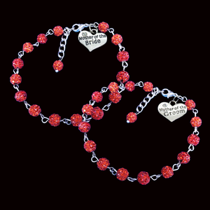 set of 2 bracelets, mother of the bride and groom crystal charm bracelets, light siam or custom color