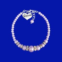 Load image into Gallery viewer, Bridesmaid Bracelet-Bridesmaid Jewelry-Bridesmaid Gift, handmade bridesmaid pearl and crystal charm bracelet, lavender purple or custom color
