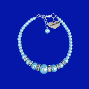 Flower Girl Gift - Best Flower Girl Gifts - handmade flower girl pearl and crystal charm bracelet, light blue or custom color