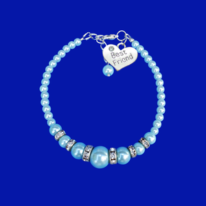 Best Friend Gift Ideas - Bracelets - Best Friend Gift , handmade best friend pearl and crystal charm bracelet, light blue or custom color