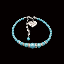 Load image into Gallery viewer, Best Friend Gift Ideas - Bracelets - Best Friend Gift , handmade best friend pearl and crystal charm bracelet, aquamarine blue or custom color