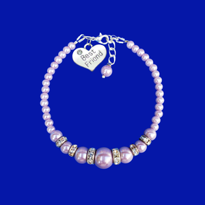 Best Friend Gift Ideas - Bracelets - Best Friend Gift , handmade best friend pearl and crystal charm bracelet, lavender purple or custom color
